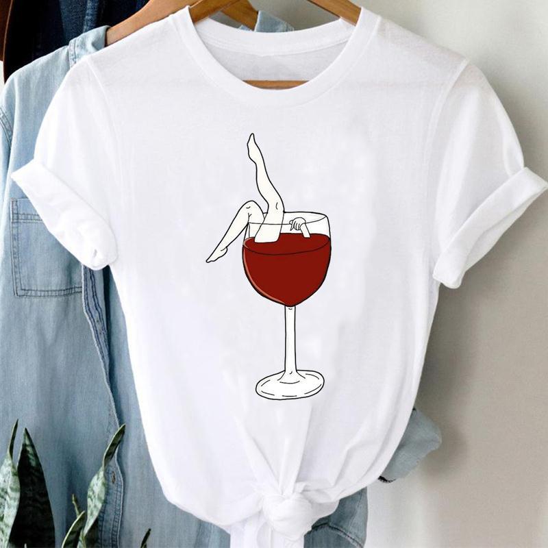 Mujeres Estampado Ropa Vino Señora Manga Corta Casual