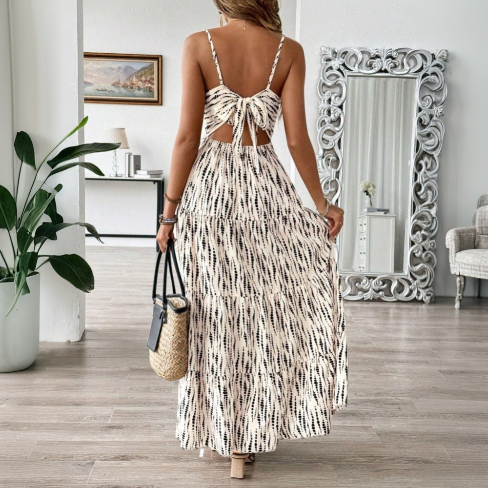 Robe asymétrique à fines bretelles et rayures, style vacances, tendance européenne et américaine