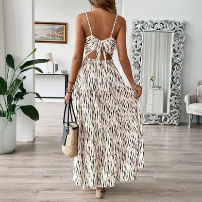 Robe asymétrique à fines bretelles et rayures, style vacances, tendance européenne et américaine