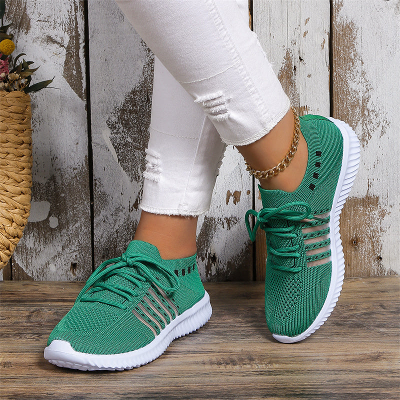 Baskets décontractées à lacets en maille respirante, tissage volant, bout rond, chaussures de marche et de course