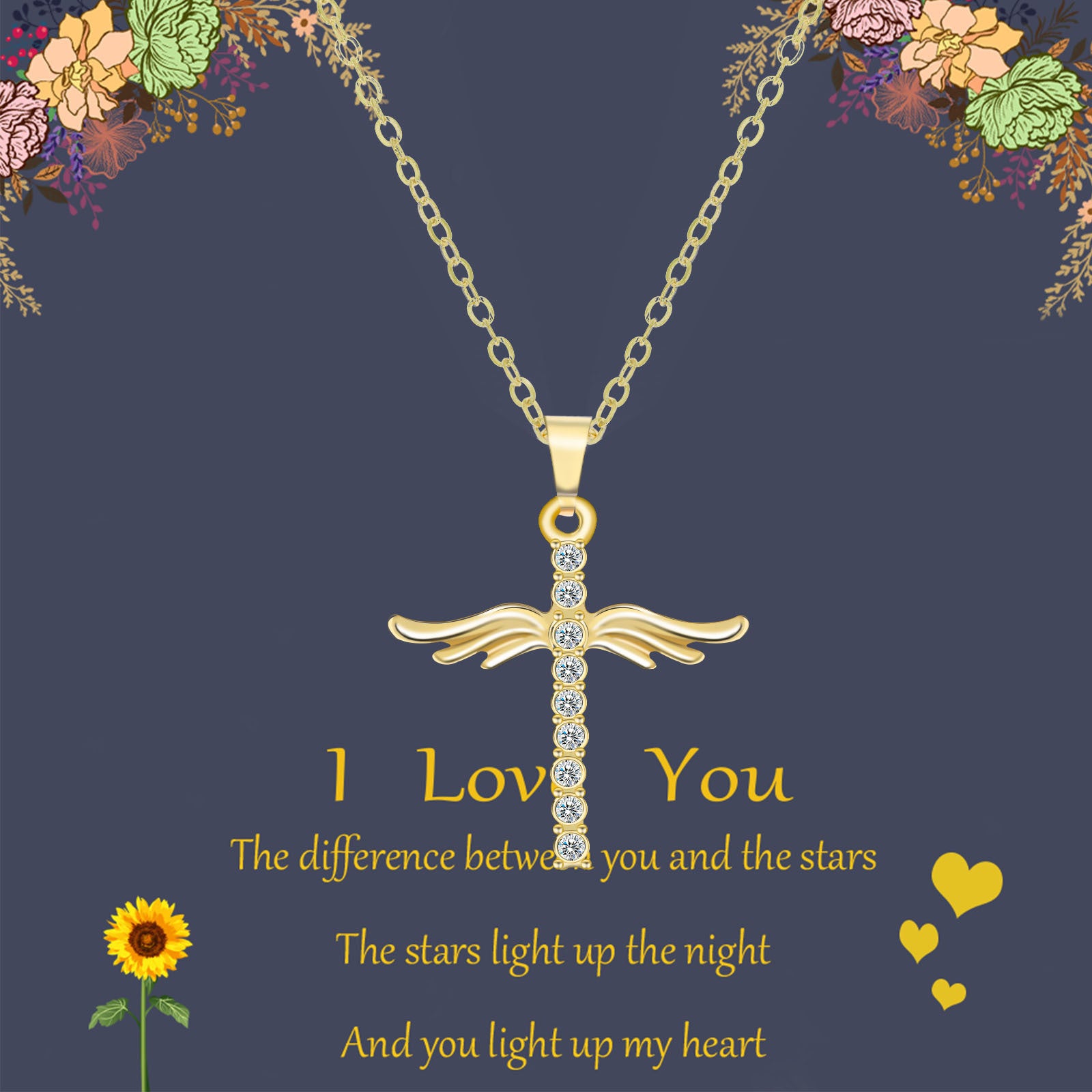 Collar con colgante de cruz de alas de ángel para mujer con cadena de acero inoxidable tipo O, regalo de joyería