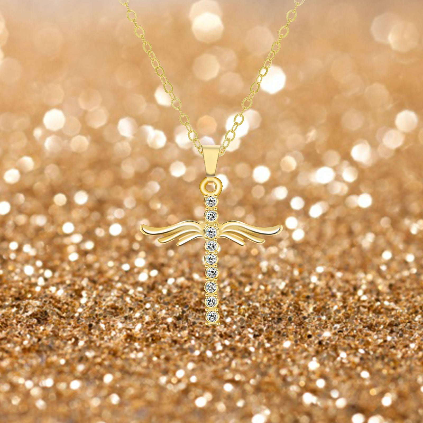 Collar con colgante de cruz de alas de ángel para mujer con cadena de acero inoxidable tipo O, regalo de joyería