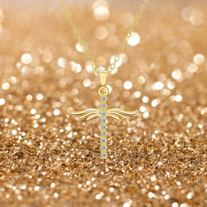 Collar con colgante de cruz de alas de ángel para mujer con cadena de acero inoxidable tipo O, regalo de joyería