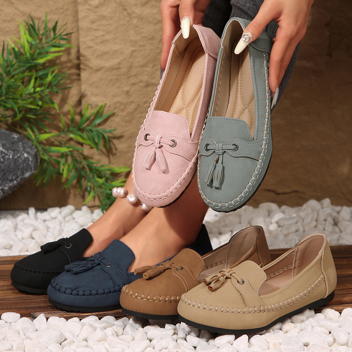 Mocassins ronds pour femmes Tendance Antidérapants Souples Confortables