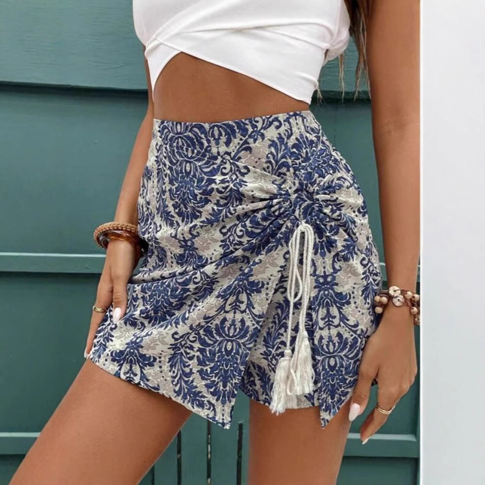 Pantalones cortos tipo pareo para mujer con estampado retro casual