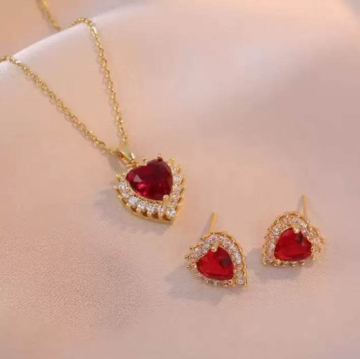 Collier Cœur Rubis Pendentif Micro-incrusté Tendance