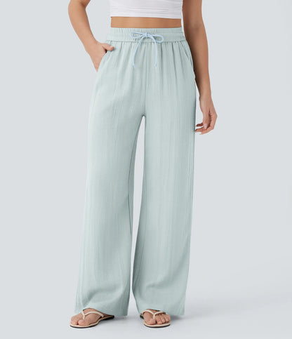 Pantalon décontracté large à cordon de serrage de couleur unie pour femme