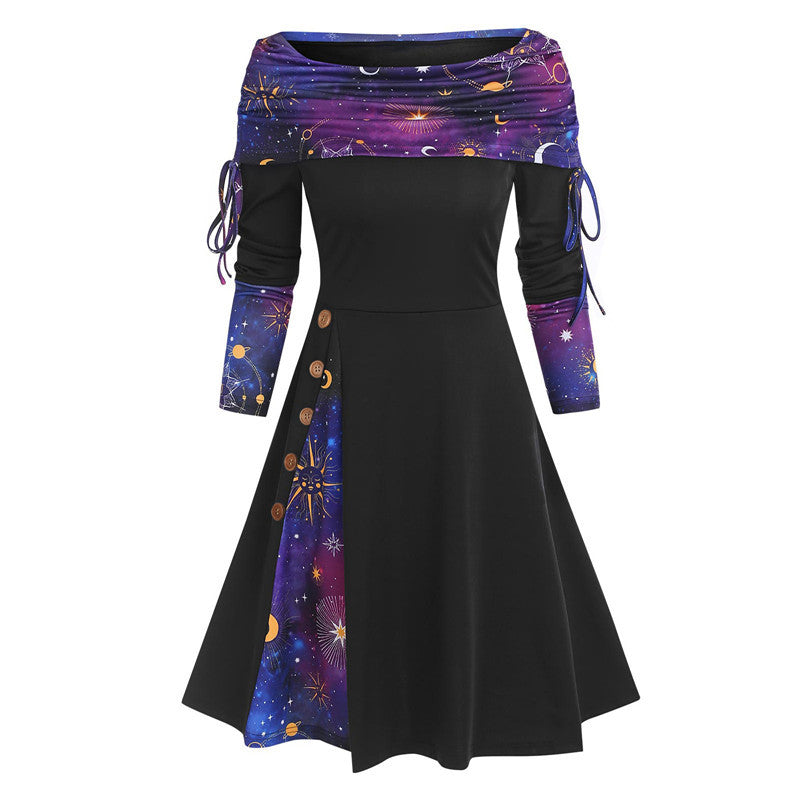Nouvelle Robe Longue D'Automne Et D'Hiver Pour Femmes Avec Grande Balançoire À La Taille Et Manches Longues À Épaule Dénudée