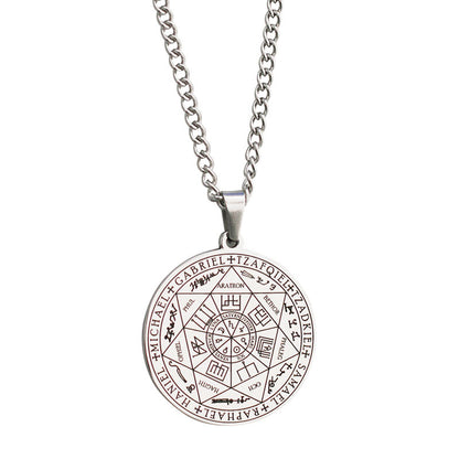 Plaque Ronde en Acier Inoxydable Plaque de Suspension Rune Totem Religieux Collier Homme Shi