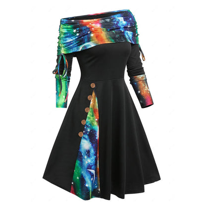 Nouvelle Robe Longue D'Automne Et D'Hiver Pour Femmes Avec Grande Balançoire À La Taille Et Manches Longues À Épaule Dénudée