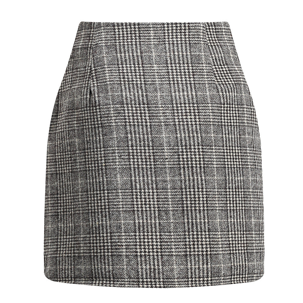 Mini-jupe crayon moulante en laine à carreaux taille haute pour femme