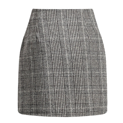 Mini-jupe crayon moulante en laine à carreaux taille haute pour femme