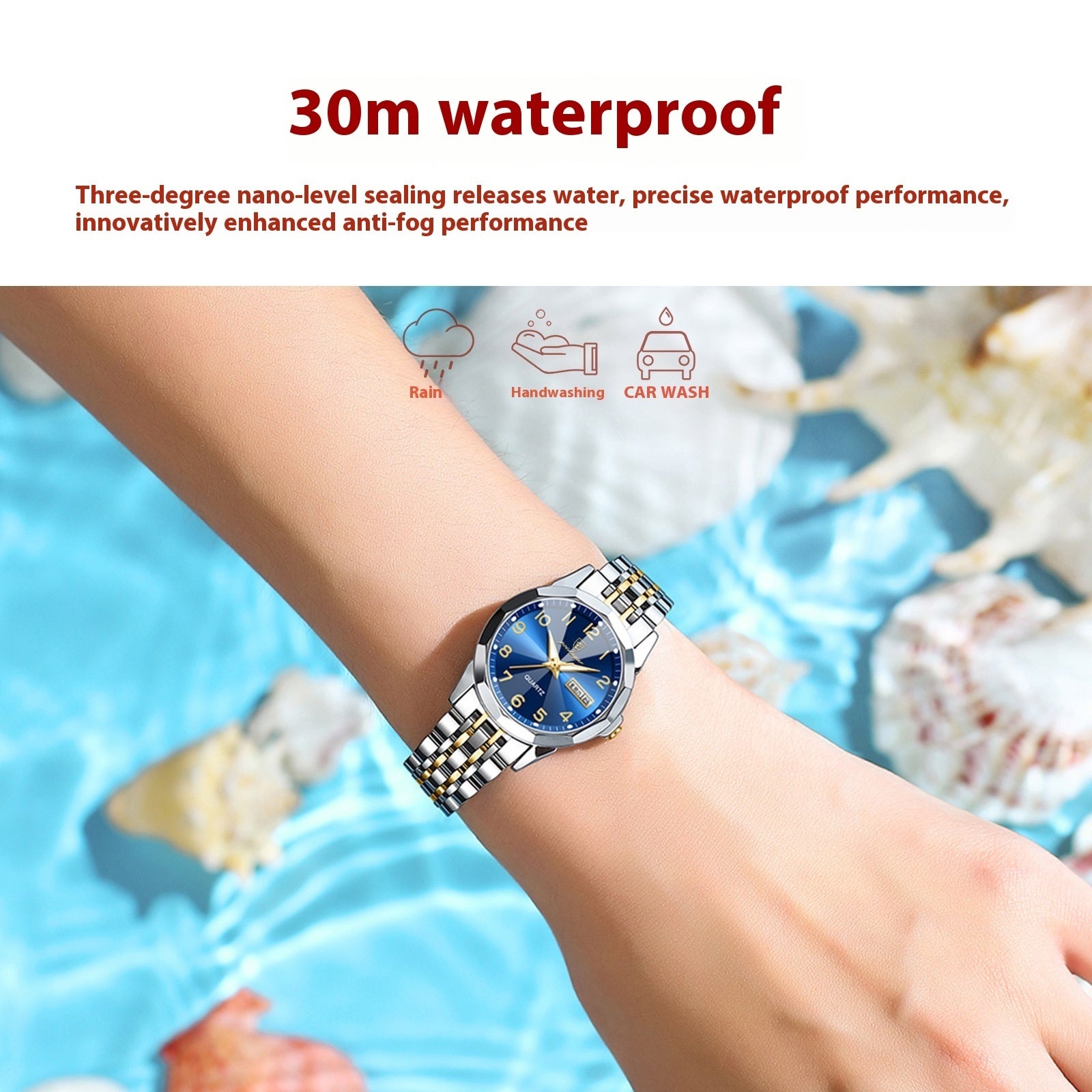 Montre étanche pour femme à double calendrier