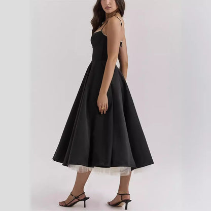 Vestido largo abullonado sin mangas con cuello en V para mujer