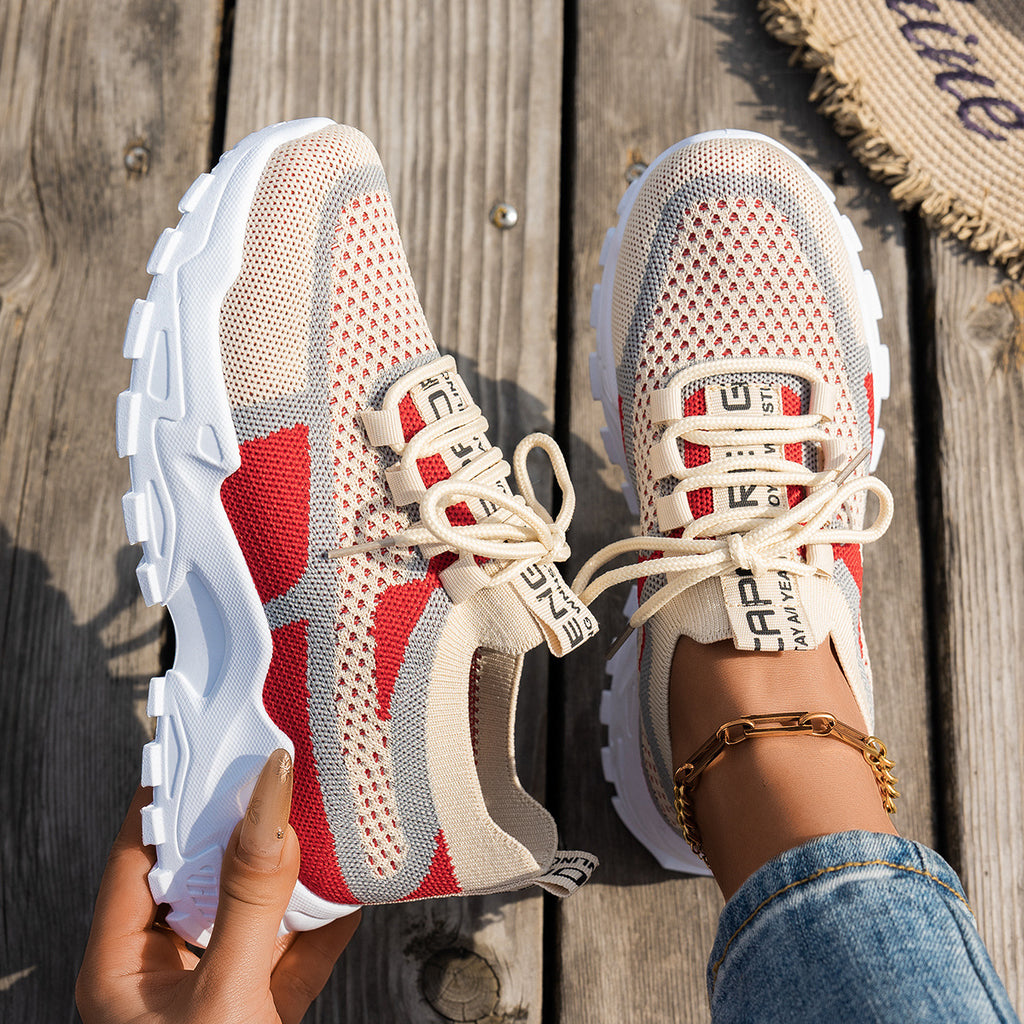 Zapatillas de malla Flyknit para mujer, transpirables, con cordones, para caminar, correr, informales