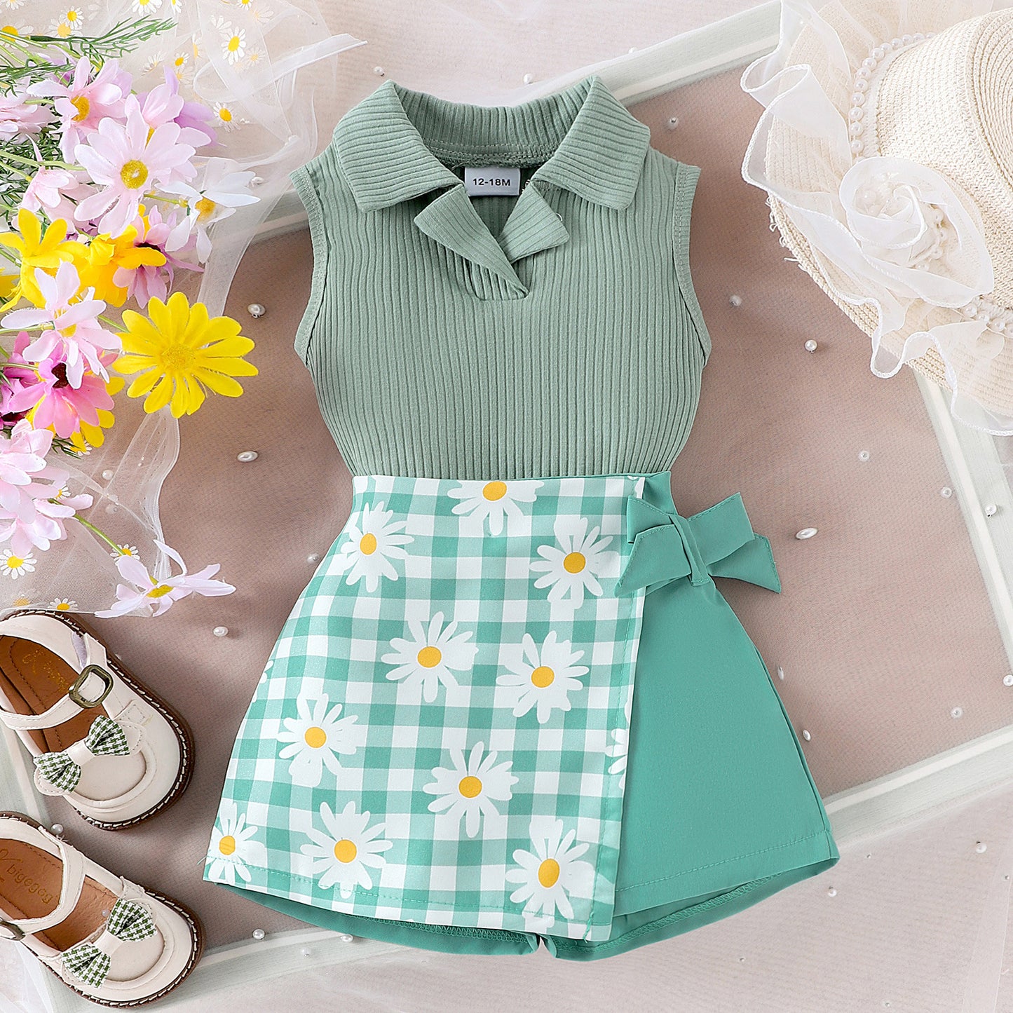 Ensemble short et top à carreaux pour fille