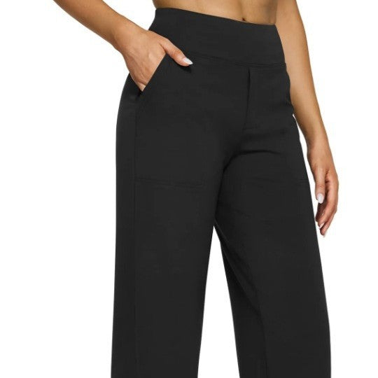 Pantalon droit taille haute en maille à poches