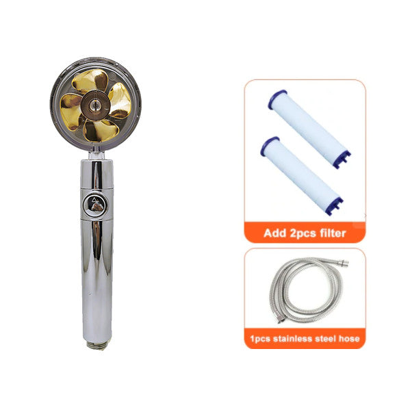 Cabezal de Ducha con Ahorro de Agua, Flujo Giratorio 360 Grados con Pequeño Ventilador, Boquilla Rociadora de Alta Presión de Lluvia de ABS, Accesorios de Baño