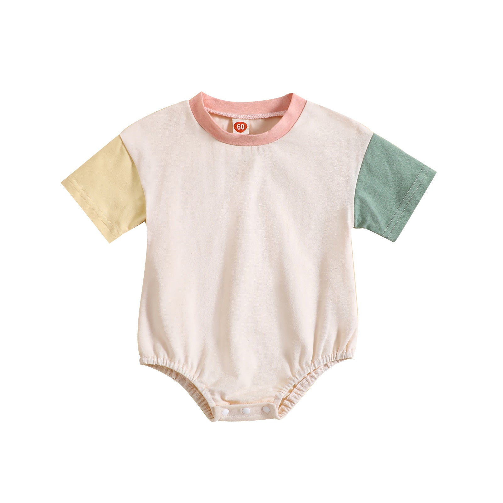 Baby Solid Color Stitching Romper Short Sleeve