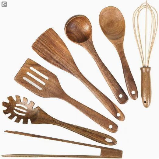 Espátula Utensilios de cocina Juego de pala con cabeza de teca para ensalada, sopa, pasta, cuchara de cocina