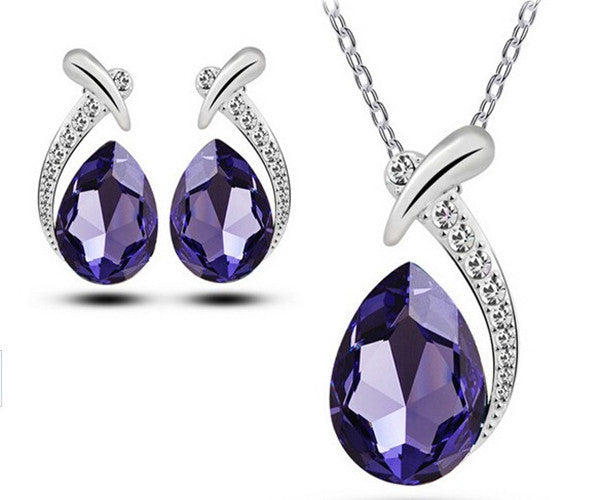 Juego de pendientes de cadena de clavícula estilo coreano con collar de cristal en forma de gota de agua