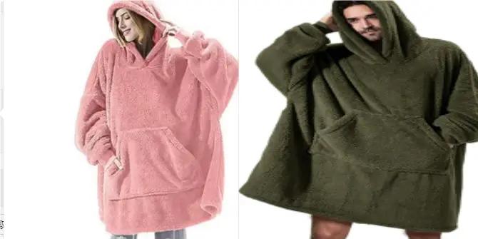 AdTec oversized fleece hoodies with large front pockets in pink and olive, loose fit, 2-pack set for chilly days.