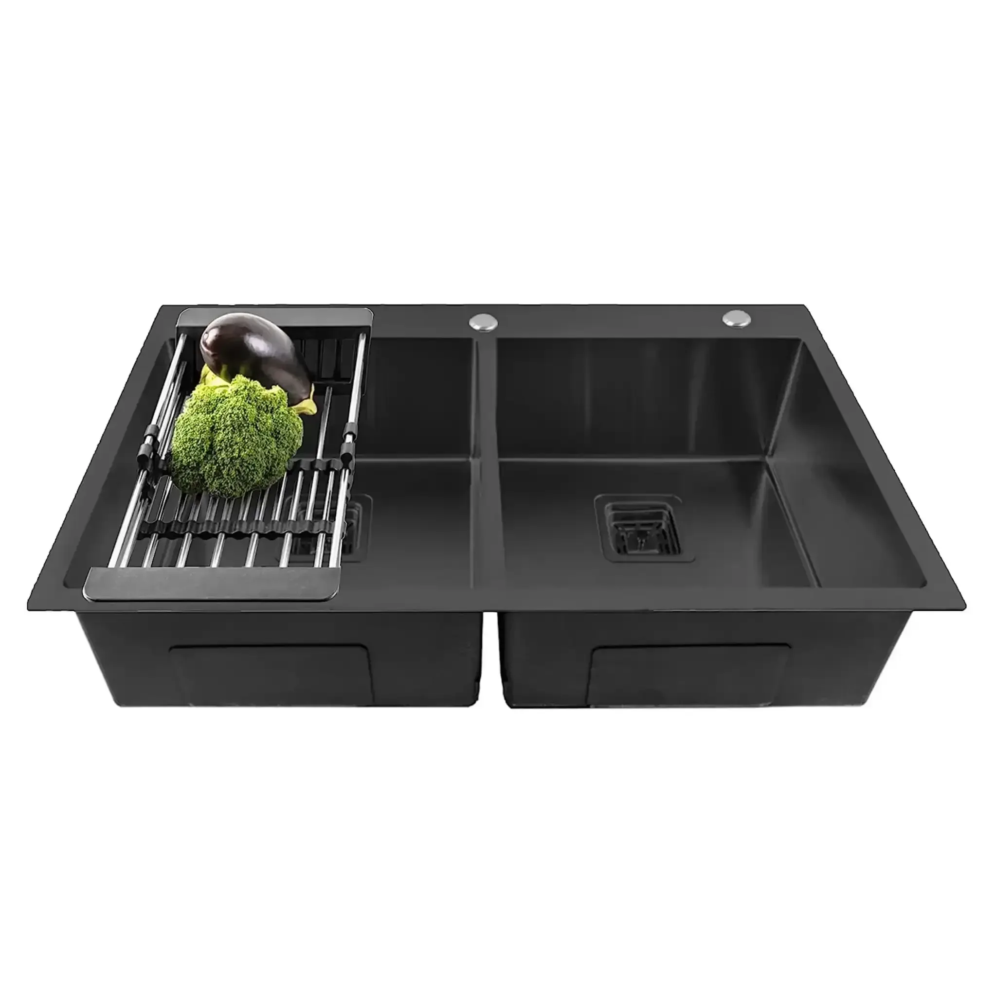 304 Handmade (45"x20"x10) Inch Stainless Steel Double Bowl Black Kitchen Sink With Tap Hole-0