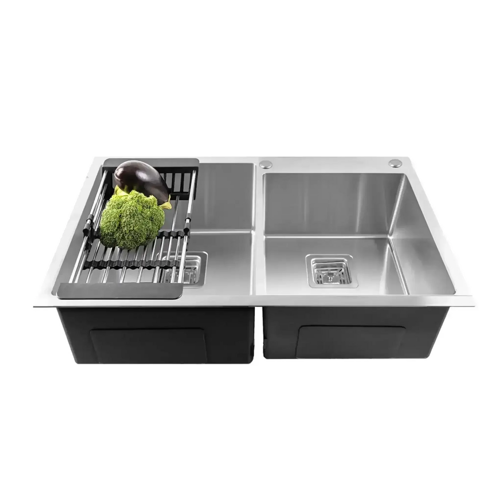 304  Handmade (45"x20"x10'') inch Stainless Steel Double Bowl Silver  Kitchen Sink With Tap Hole-0