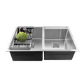 304  Handmade (45"x20"x10'') inch Stainless Steel Double Bowl Silver  Kitchen Sink With Tap Hole-0