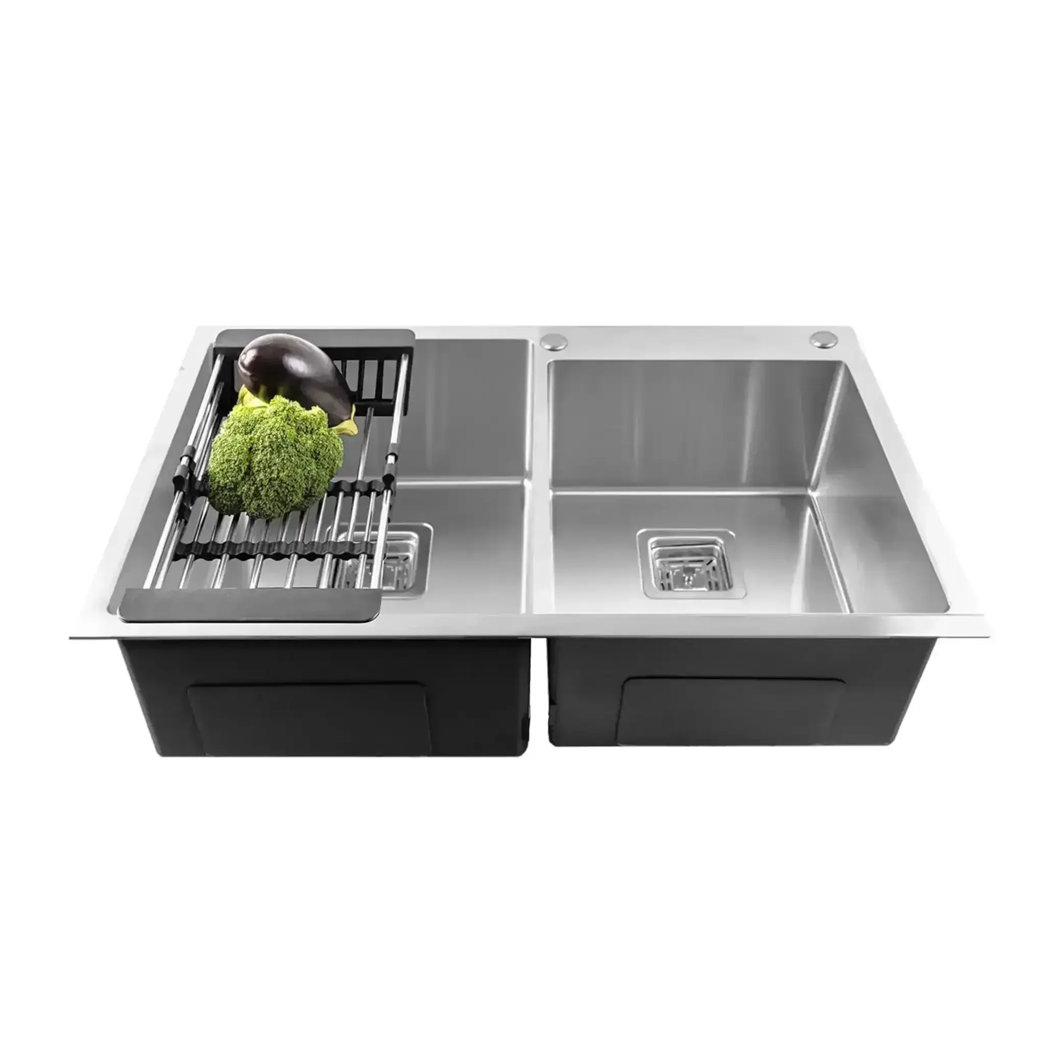 304  Handmade (45"x20"x10'') inch Stainless Steel Double Bowl Silver  Kitchen Sink With Tap Hole-0