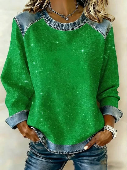 Sweat-shirt à manches longues et col rond imprimé numérique 3D pour femme