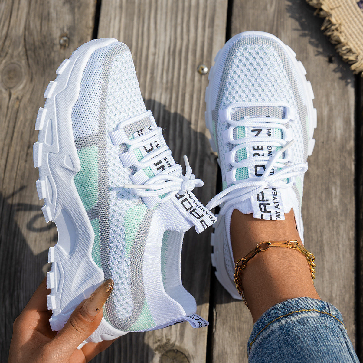 Zapatillas de malla Flyknit para mujer, transpirables, con cordones, para caminar, correr, informales