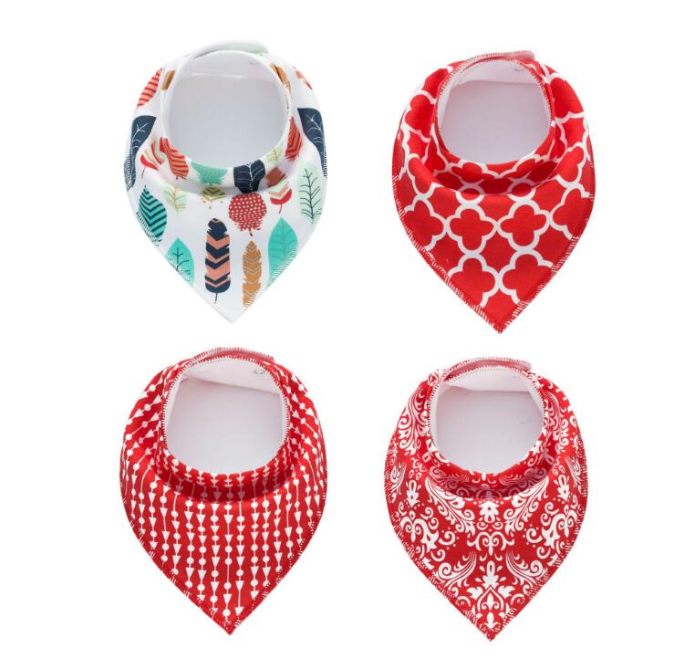 Lot de 4 bavoirs imprimés flèche vague triangle, accessoires bavoir bandana en coton pour bébé
