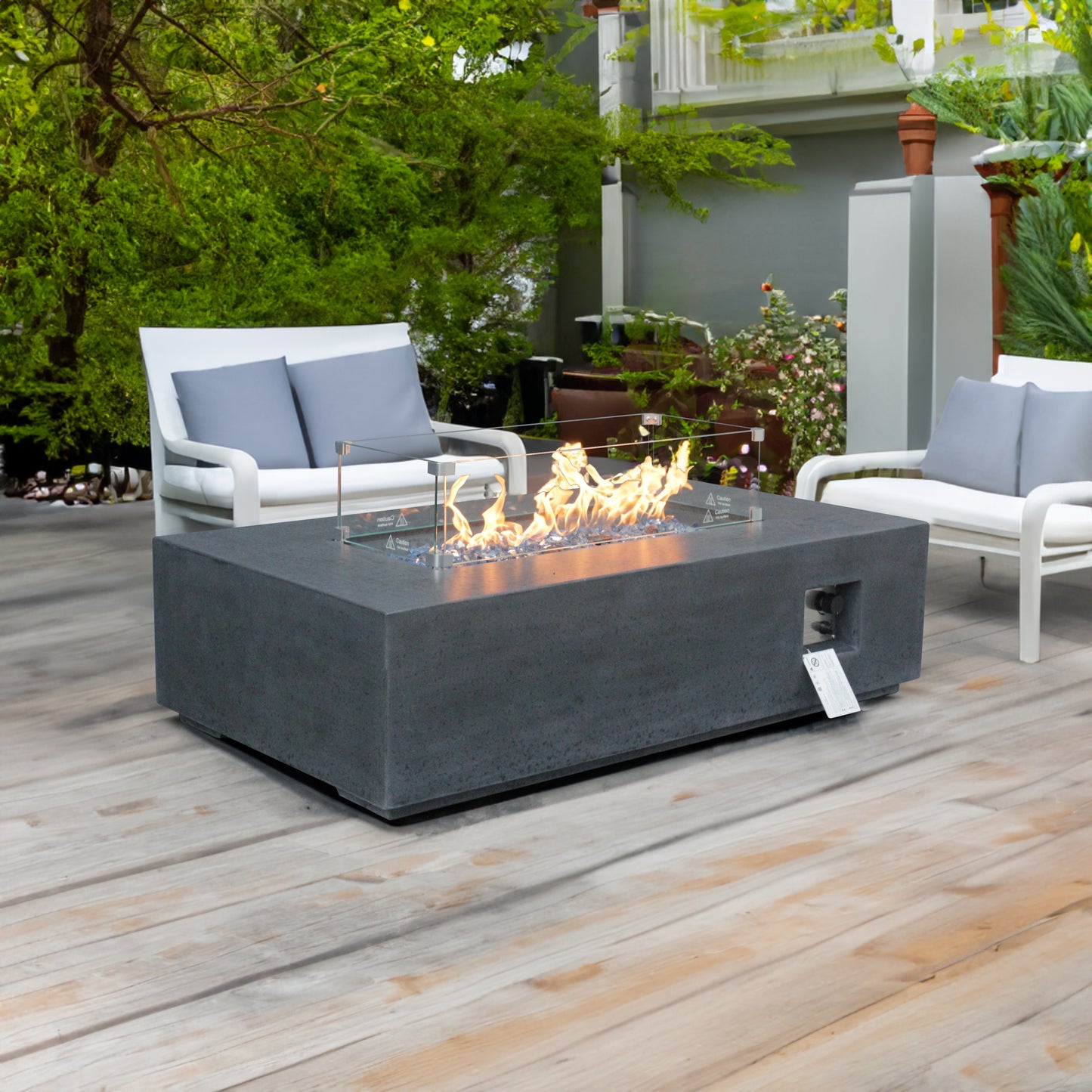 52 Inch Outdoor Concrete Propane gas rectangle Fire Pit table