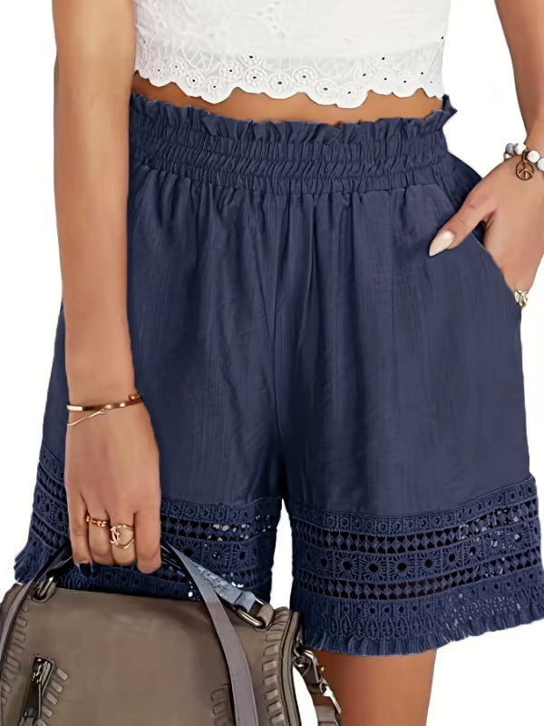 Short en dentelle décontracté uni polyvalent pour femme