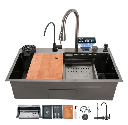 (30 x 18 x 10) Inch Black 304 Piano 2 keys Smart Kitchen Sink-1