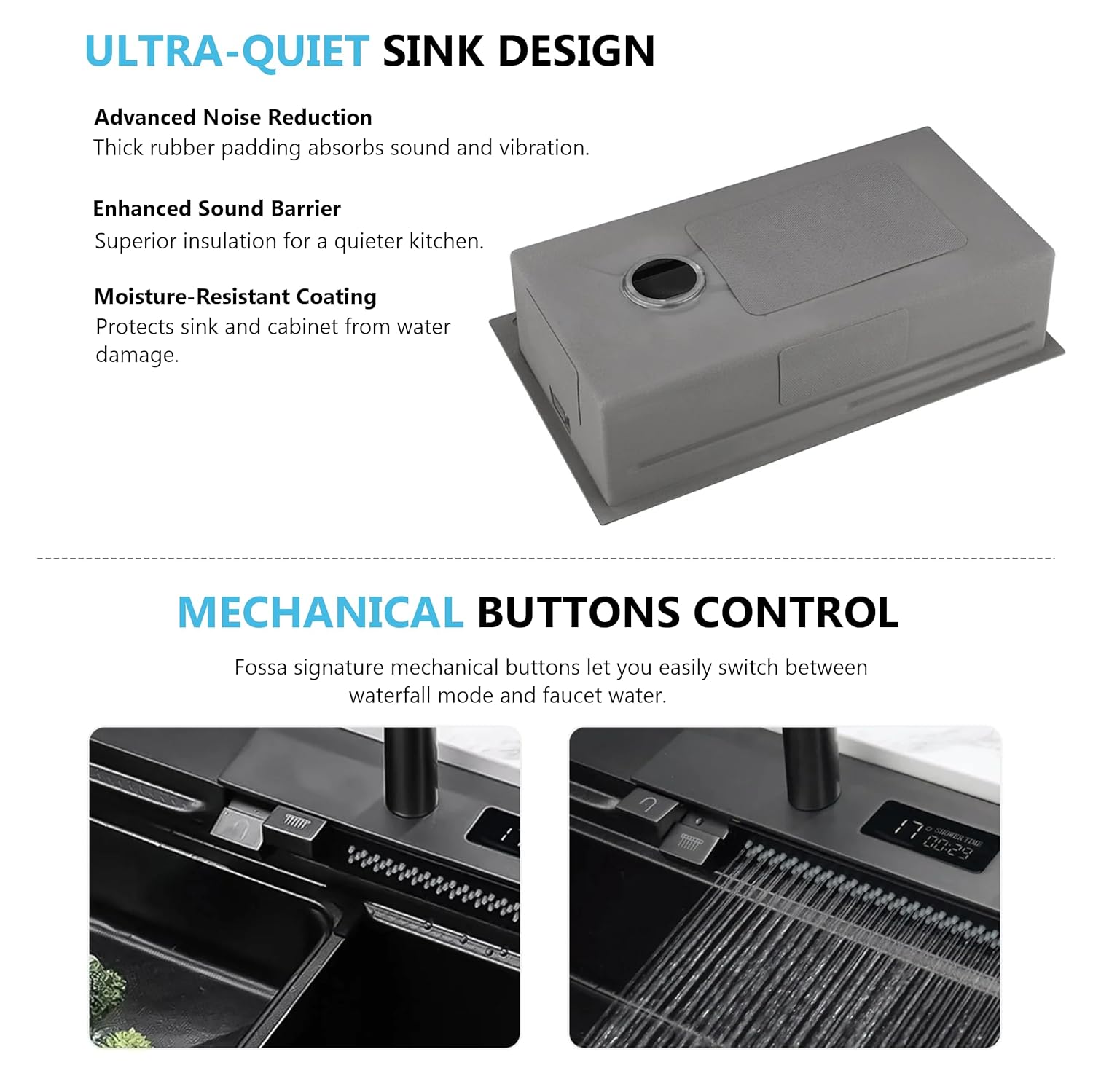(30 x 18 x 10) Inch Black 304 Piano 2 keys Smart Kitchen Sink-3