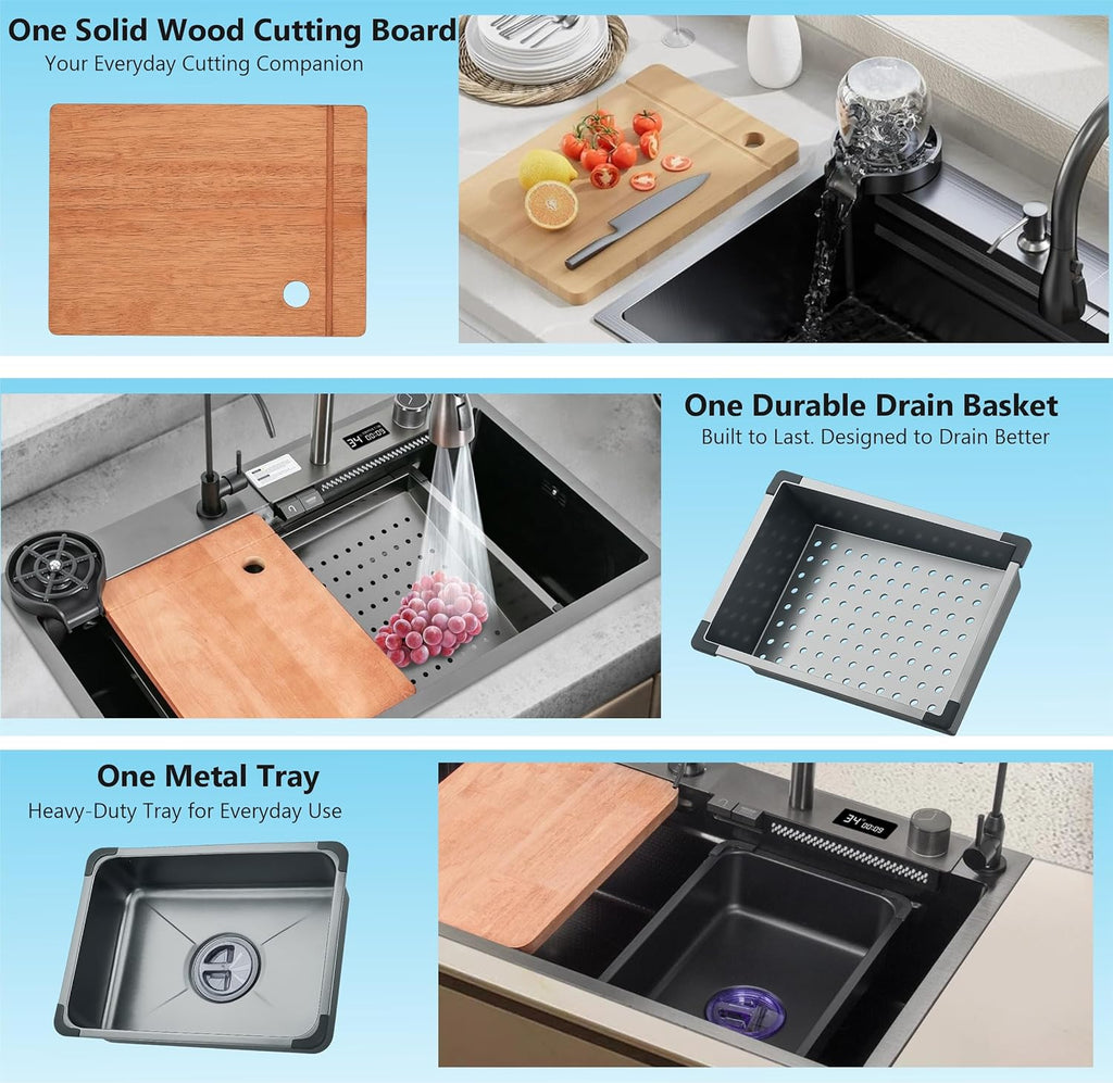 (30 x 18 x 10) Inch Black 304 Piano 2 keys Smart Kitchen Sink-4