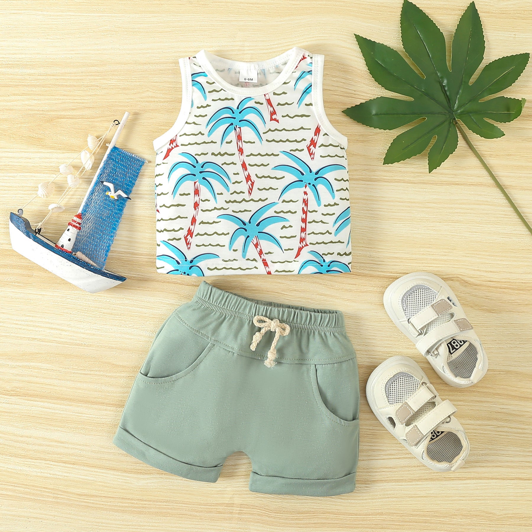 Conjunto de camiseta sin mangas y pantalón corto con estampado Spring Leisure