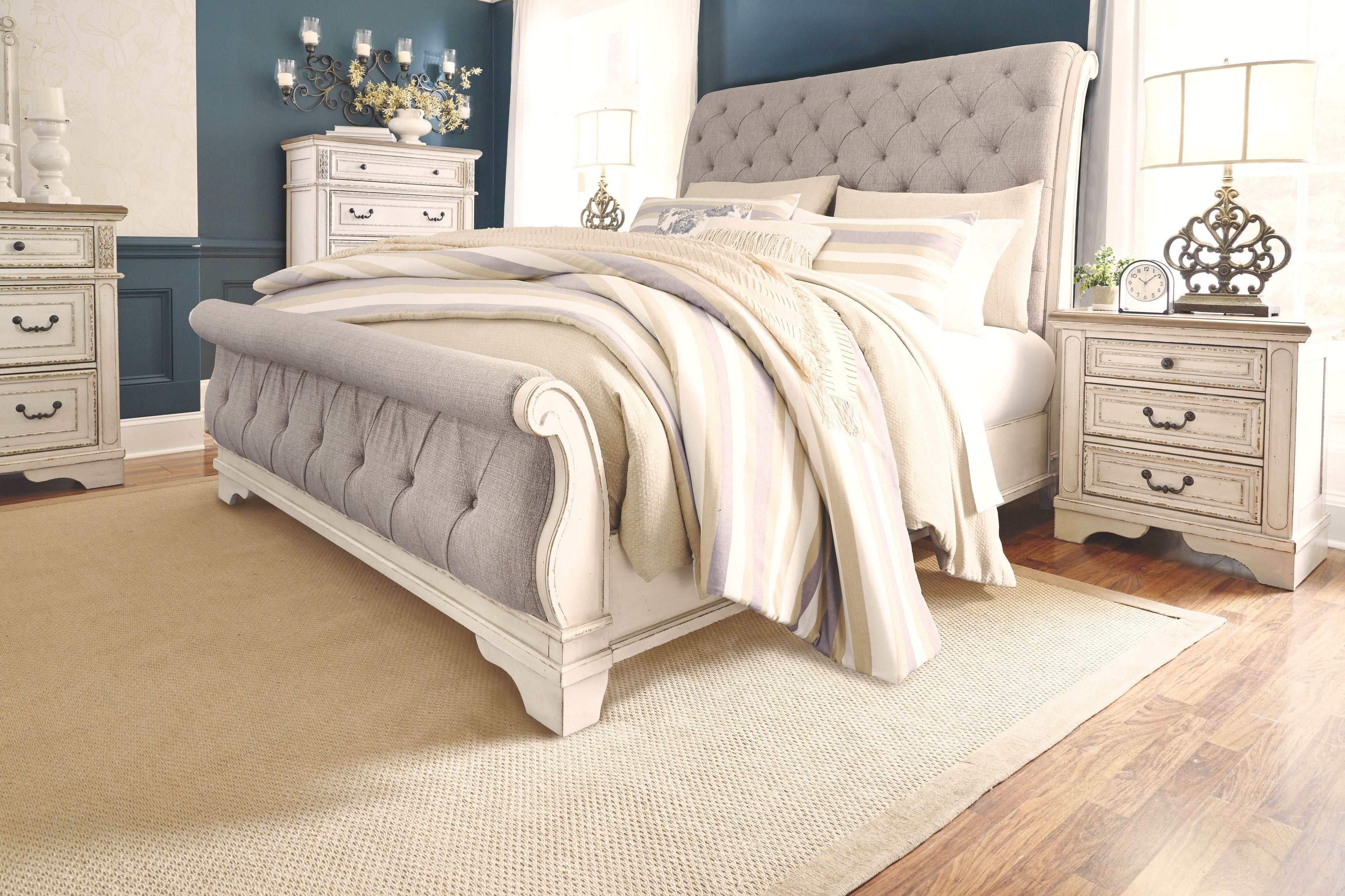 Realyn 6 Pc Bedroom Furniture Set Queen Sleigh Bed Two Tone Finish-1
