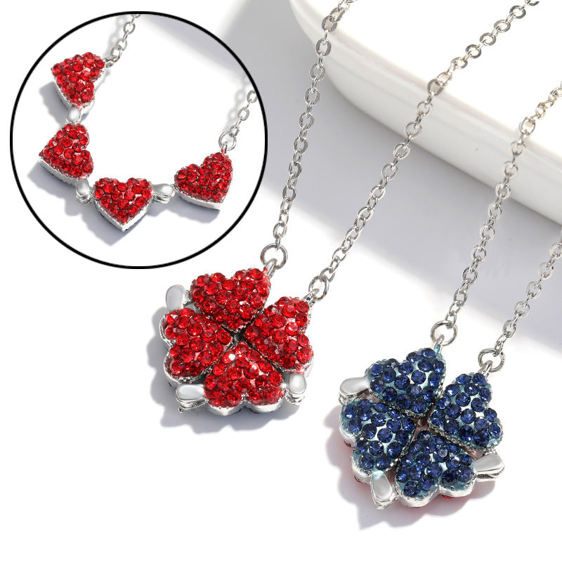 Collar Amor Plegable Latido Oro Rosa Diamantes Rojos