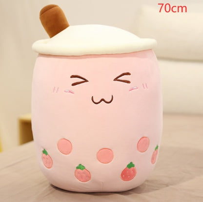 Peluche Boisson Fruitée Mignonne en Forme de Fraise Lait Thé Peluche Jouet Tasse à Thé Boba Oreiller Coussin Thé aux Perles Cadeau pour Enfants