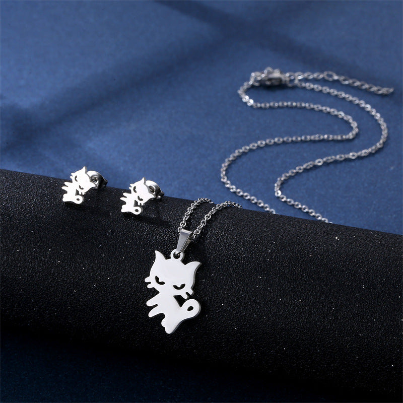 Ensemble Collier et Puces d'Oreilles en Acier Inoxydable