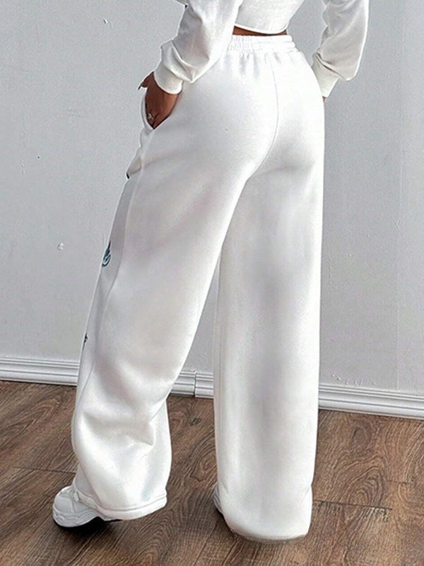 Pantalon décontracté sport droit à cordon imprimé pour femme