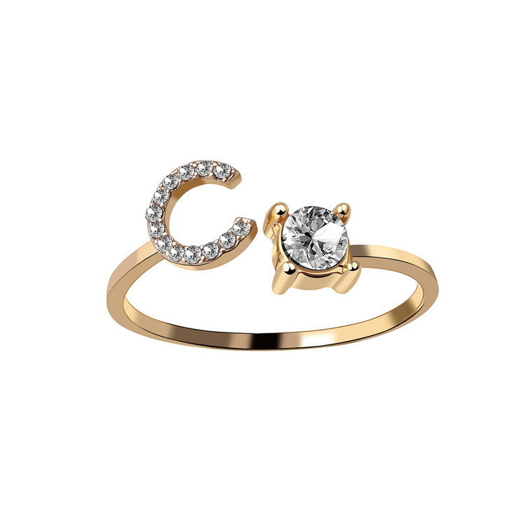 Anillo ajustable de nuevo diseño con 26 letras iniciales, joyería de moda para mujer, joyería simple y elegante