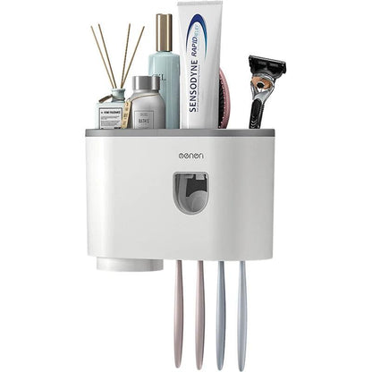 Creative Single Cup Lazy Man Automatic Toothpaste Squeezer Adhesive Toothbrush Holder Bathroom Mouthwash Cup Toothware Box Set by eprolo