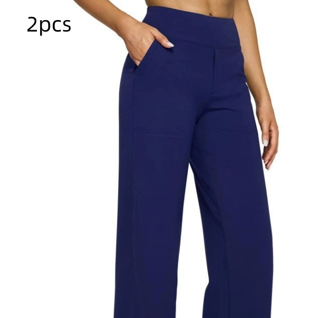 Pantalon droit taille haute en maille à poches