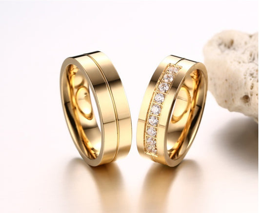Anillo de pareja de acero de titanio simple Anillo chapado en oro Joyería de diamante
