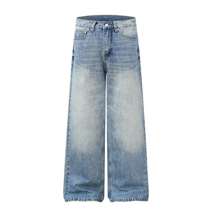 Grinding white washed denim pants