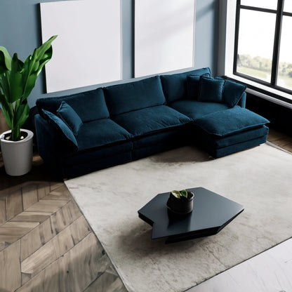 Free Combination Comfy Upholstery Modular Oversized L Shaped Sectional Sofa With Reversible Ottoman, Blue Chenille by eprolo